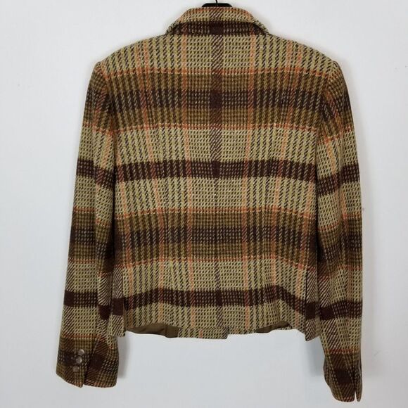 MaxMara Weekend Women 100% Virgin Wool Blazer Jacket Size US 6 Brown Plaid - Picture 4 of 10